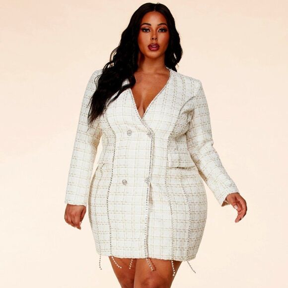 L’atiste by Amy Dresses & Skirts - Ivory Tweed Plus Size Blazer Dress L’atise by Amy